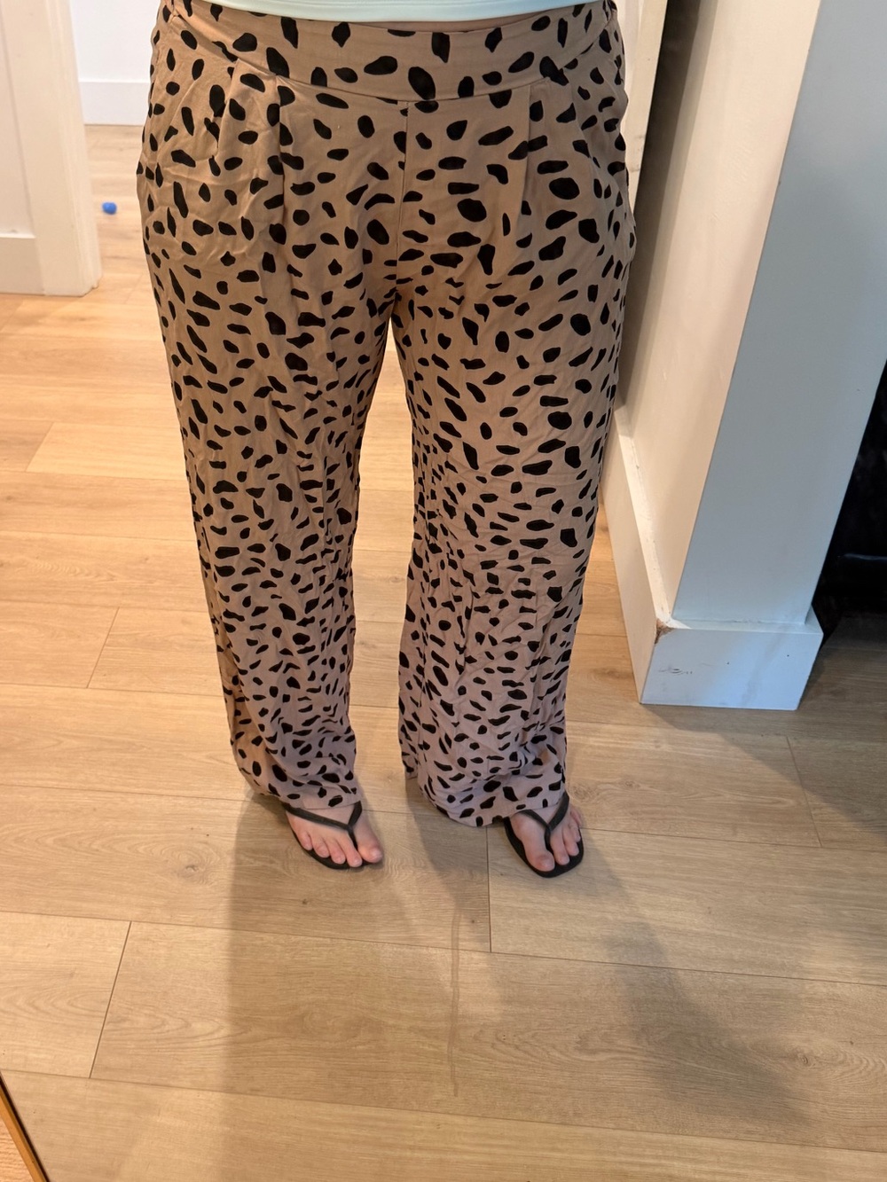 Wide Leg Printed Lounge Pants - Tan with Black Spot Print